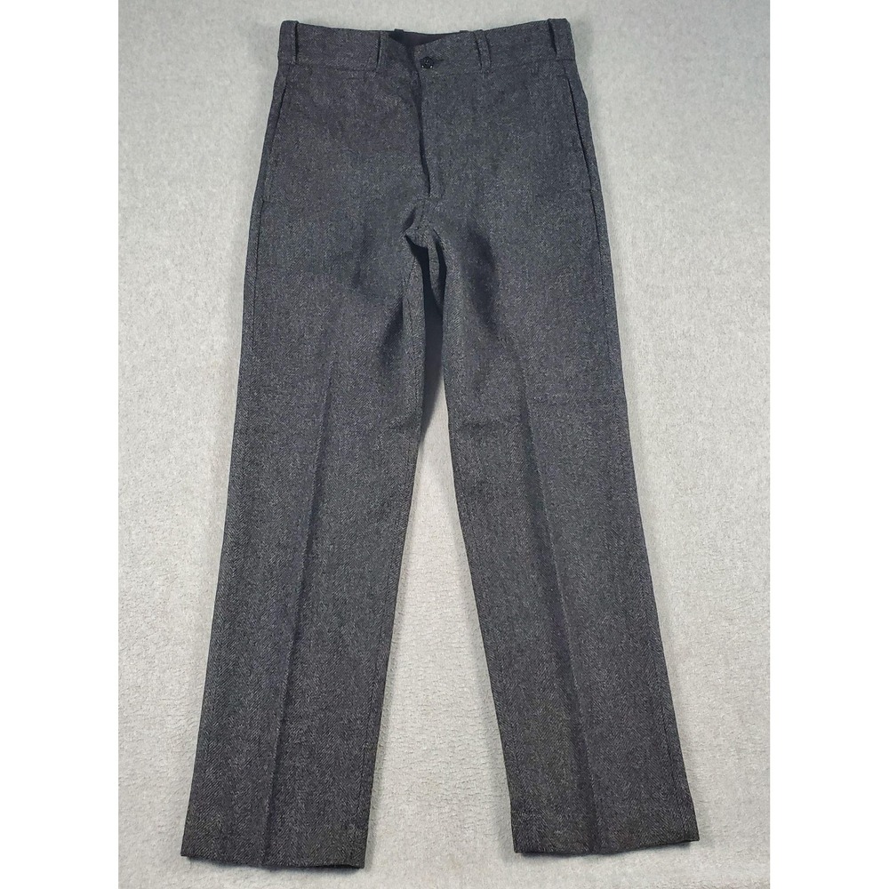 Johnson Woolen Mills Dress Pants Mens 33x32 Gray Herringbone Wool Leather Trim